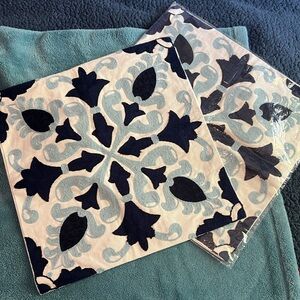 SAM WELL 2 blue black white embroidered floral square pillow cases